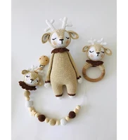 newborn baby amigurumi baby doll organic toy set deer animal rattle teether sleep companion pacifier chain gift knitting baby