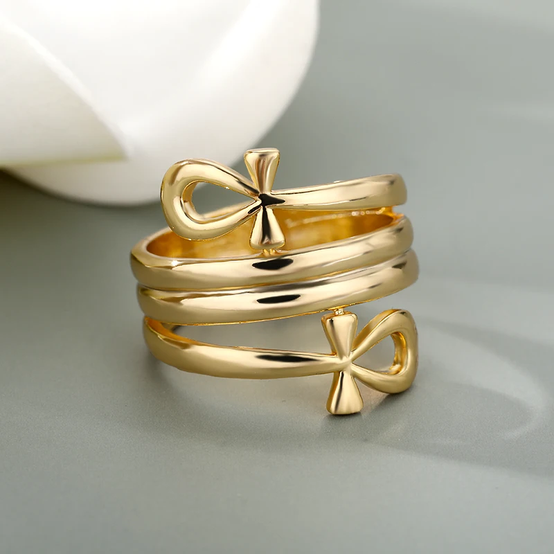 Egyptian Cross Rings For Women Jewelry Vintage Gold  Color Stainless Steel Ring Wedding Ring Gothic Accessories Gift
