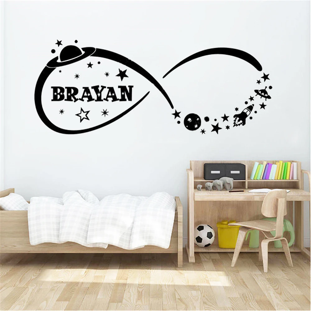 

Star Rocket Planet Wall Stickers Vinyl Personality Custom Name Murals For Kids Bedroom Decor Accessories Decals Poster HJ0690