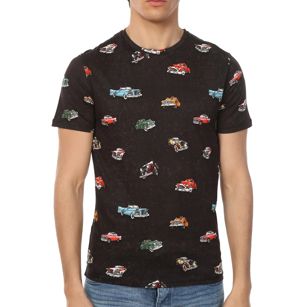 

John Frank 100% Cotton Soft Textured Retrocar Digital Printed Crew Neck Round Neck Men's Short Sleeve T-Shirt