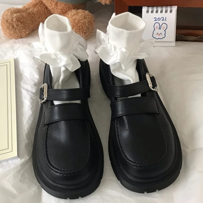 

Women Vintage Mary Jane Shoes Japanese School Gothic Platform Shoes Lolita Casual Women Platform Flats for Girl Leather Shoes