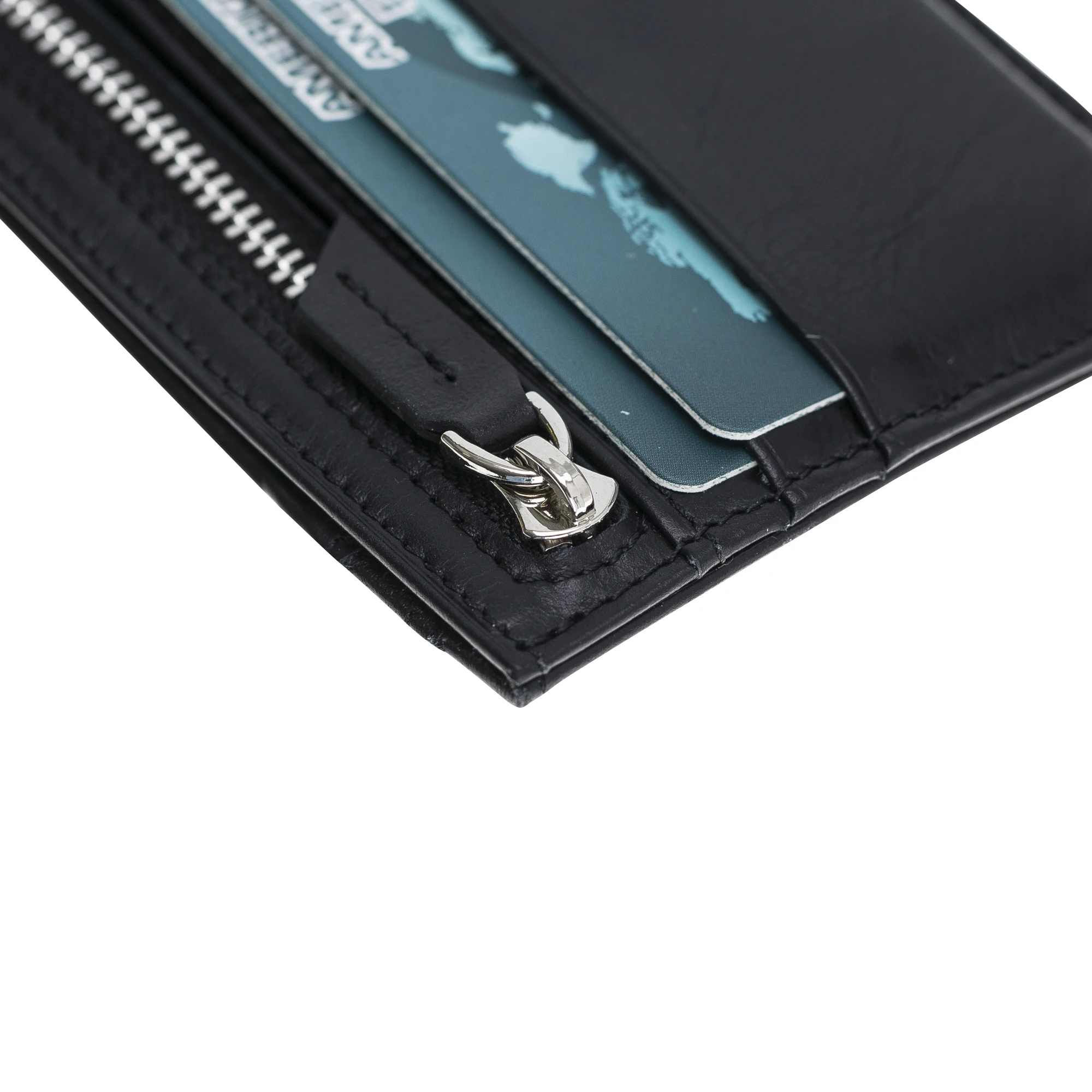 Handmade Genuine Leather Slim Credit Card Holders and 1 Banknote Slot with Zipper Modern Collectible Wallet Minimalist Elegant