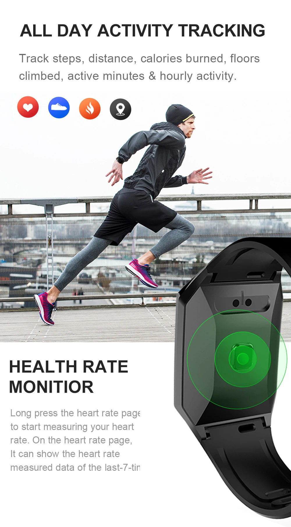 Wearpai W1C умные часы водонепроницаемые пульсометр кровяное давление фитнес-трекер монитор сна фитнес-часы для IOS Android