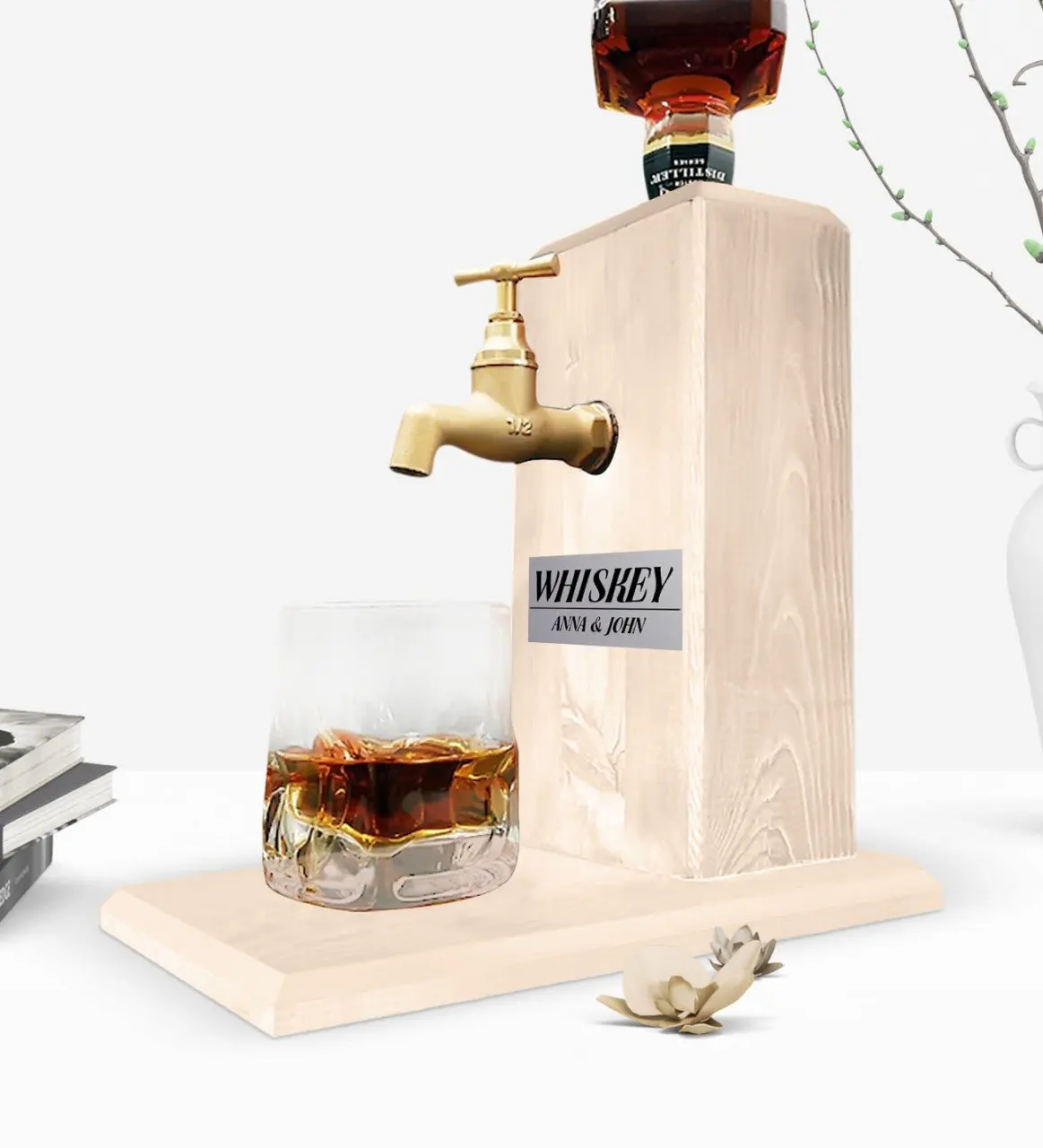 

Custom Wooden Natural Whiskey Stand with Tap - Wood