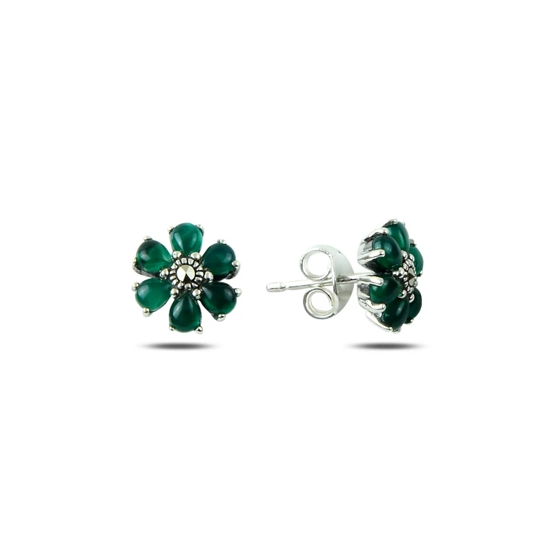 

Серебряные 925 пробы Серьги из марказита и натурального камня