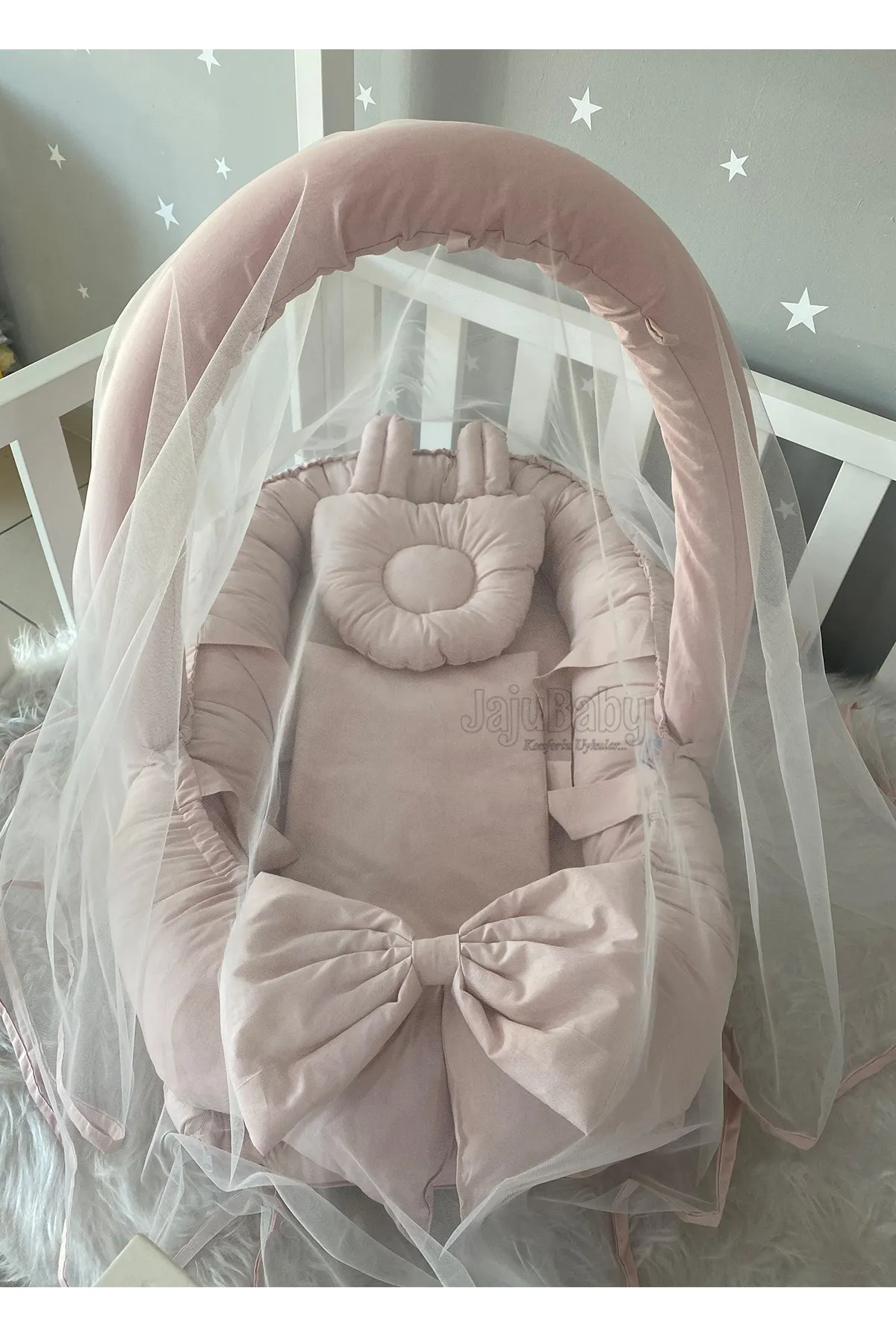 Jaju Baby Handmade Powder-Eared with Mosquito Net and Toy Apparatus Lux Orthopedic Design Babynest Mother Side Portable Baby Bed