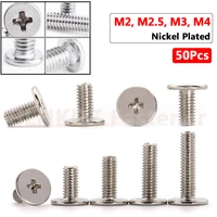 50pcs m2 m2 5 m3 m4 cm ultra thin flat head machine screw phillips cross recessed bolt nickel plated steel for laptop electrical