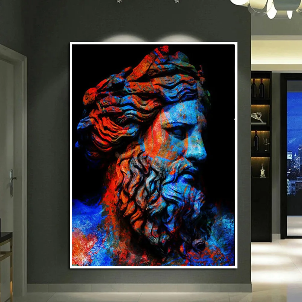 

Abstract Wall Graffiti Art Classic Characters River God Statue Canvas Painting Posters Prints Picture for Living Room Home Decor