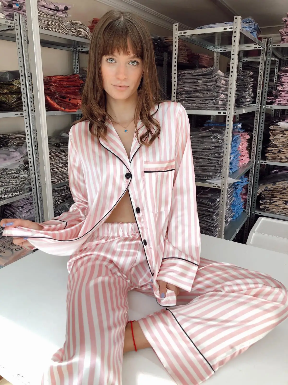 

Luxury Sugar Pink Cotton Satin Pajamas Set