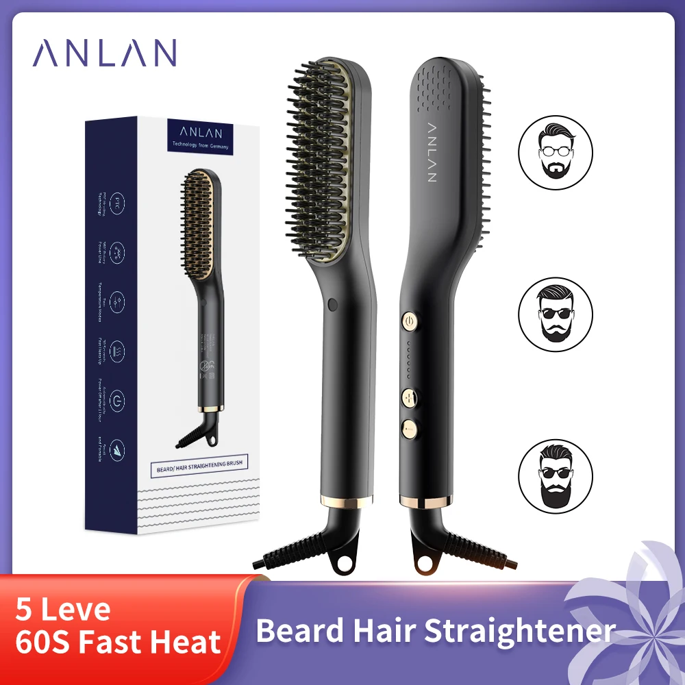 ANLAN Beard Hair Straightening Brush Hot Heated Comb Men Beard Multifunctional Straightener Ceramic Comb Quick Hair Styler