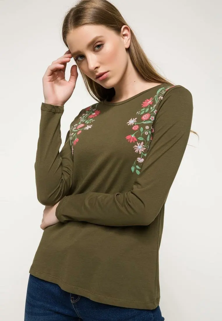 DeFacto Женская Весенняя футболка армейского зеленого цвета женские футболки с