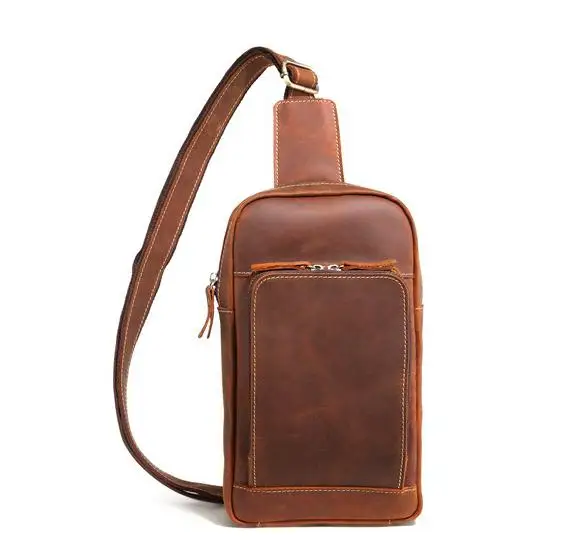

New Casual Chest Bag Men Fashion Bag Retro Waist Bags New Trendy Small Bag Men's First Layer Cowhide Vintage in Brown color