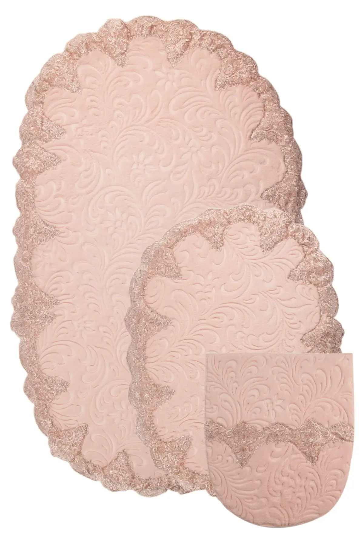 Prezzo Bonny Home Peluche Lux Ovale Rosa 3 Pezzi Tappetino Da Bagno In Pizzo Set Antiscivolo Lusso Doccia Wc Tappeto Da Bagno
