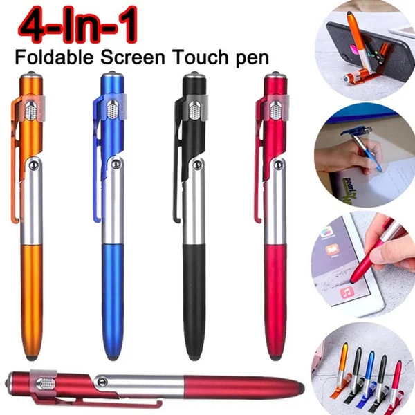 

1 PCS Multi-function 4-in-1 Foldable Ballpoint Pen Stylus (Flashlight + Support) for Tablet Cellphone