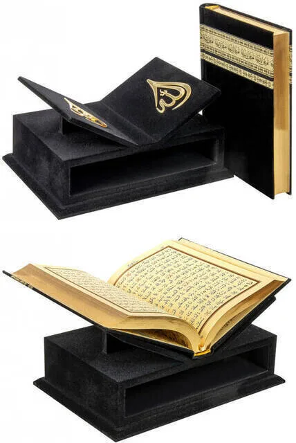 WONDERFUL BOXES Kaaba Set 17x25 cm bag size The Holy Quran with Its Box and Lectern - Velvet Covered - Medium Size
