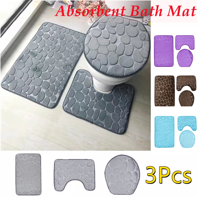 

Water Absorbent Bath Mat Shower Rugs Toilet Lid Cover Non Slip High Quality Cobblestone Floor Mats