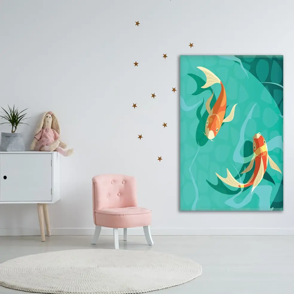 Гобелен кои Карп рыбы в воде японский символ удачи Фортуны Ретро Мультфильм