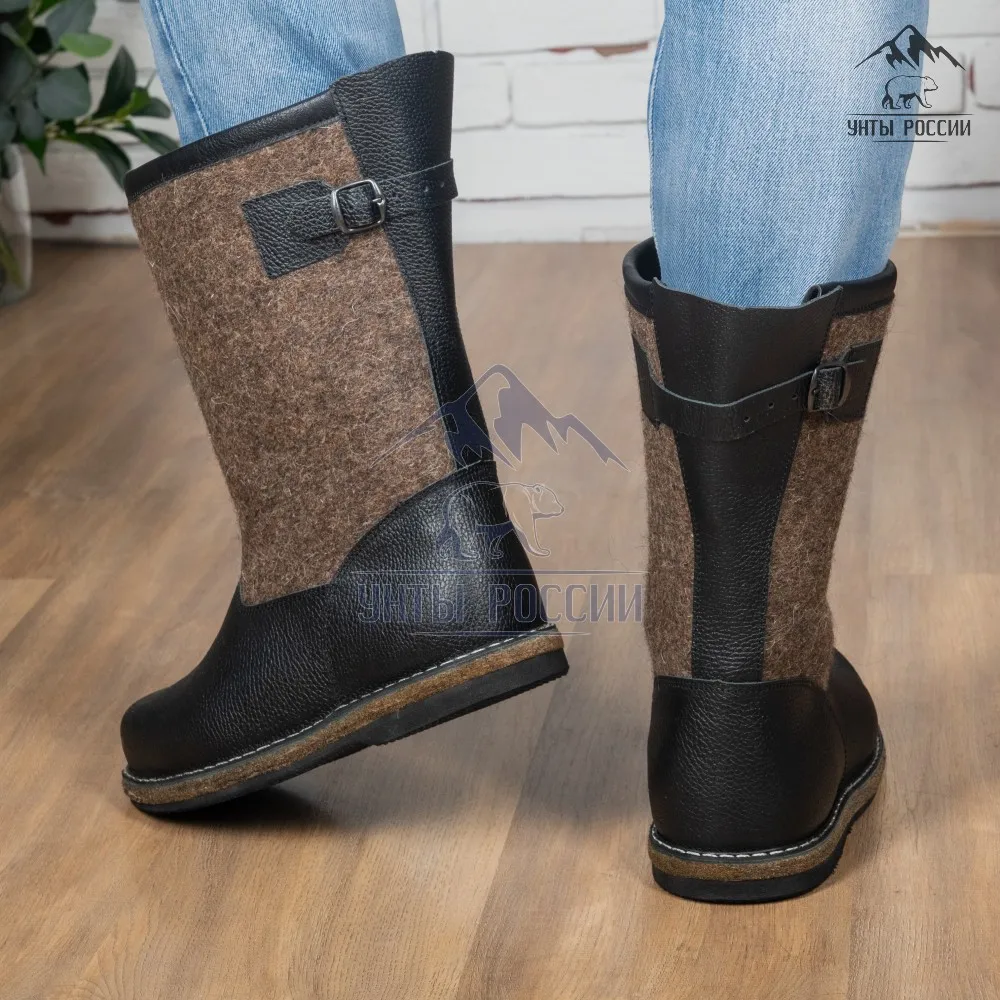 Сапоги зимние мужские войлочные натуральные 'Лесник' валенки обшиты кожей