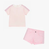 nigo girls pink printed cotton polo shirt shorts set suit nigo33561