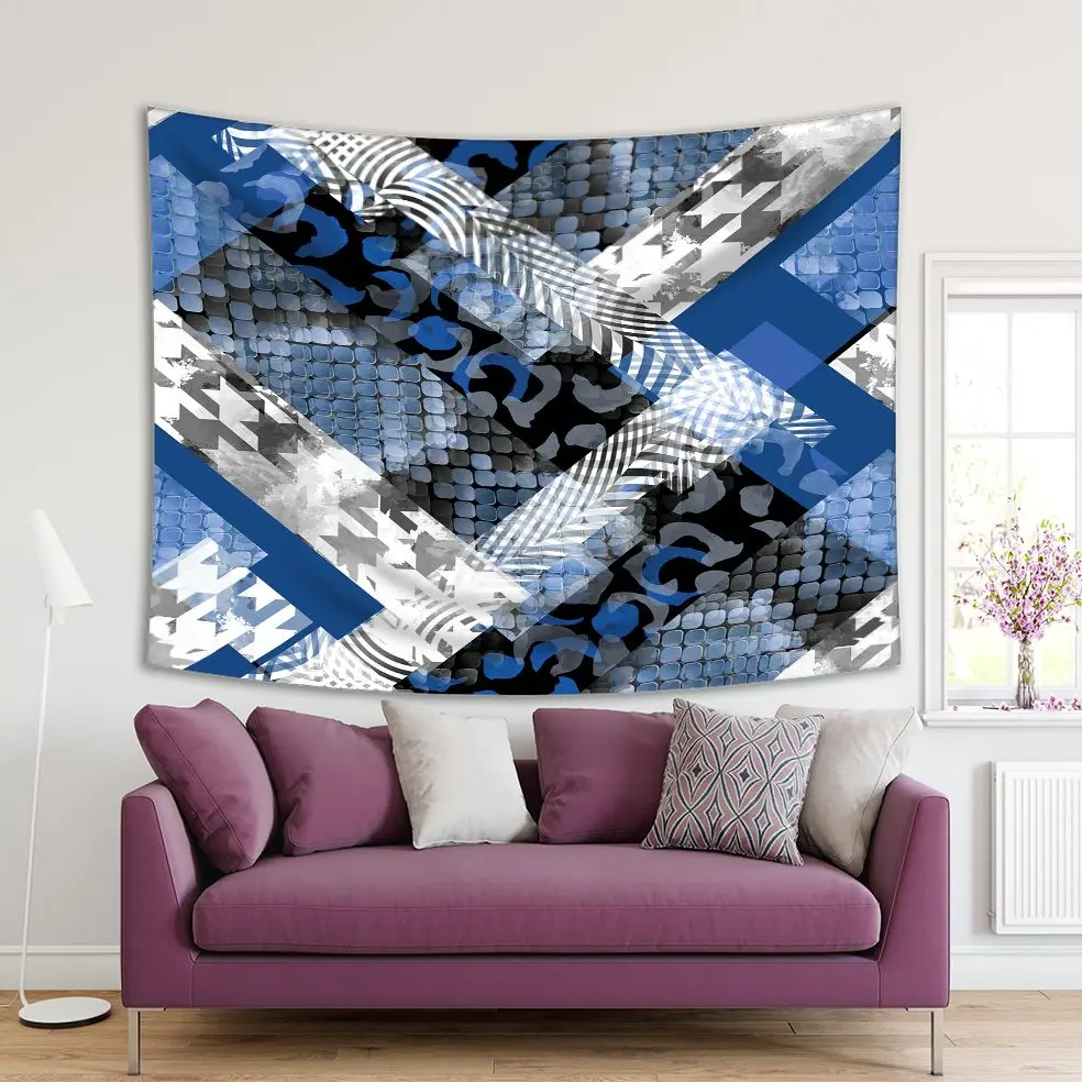 

Tapestry Snakeskin Leopard Animal Prints in Geometric Pattern Patchwork Style Artwork Blue Black White