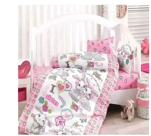 100% made in turkey BUNNY% cotton pink baby girl nursery crib bumper set of cartoon animals baby soft anti-allergic