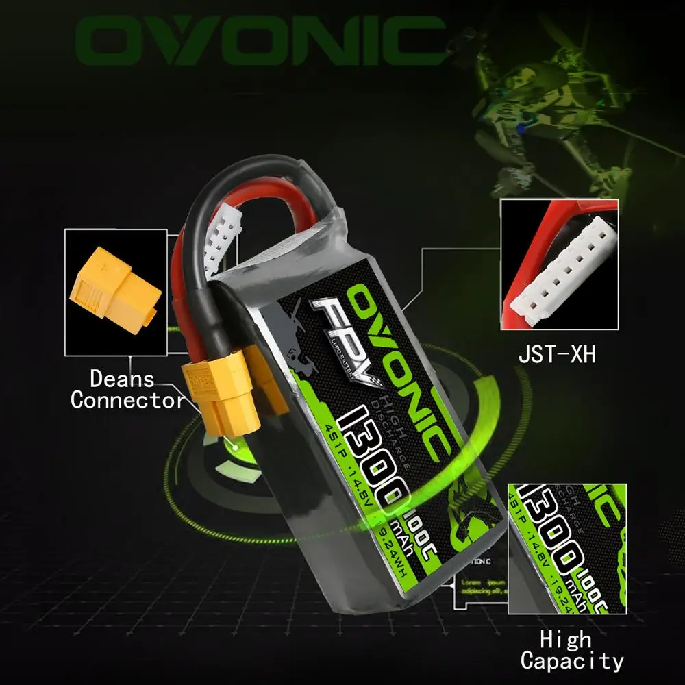 ovonic lipo батарея 1300 мач 4s 100c 148 v softcase серые ки