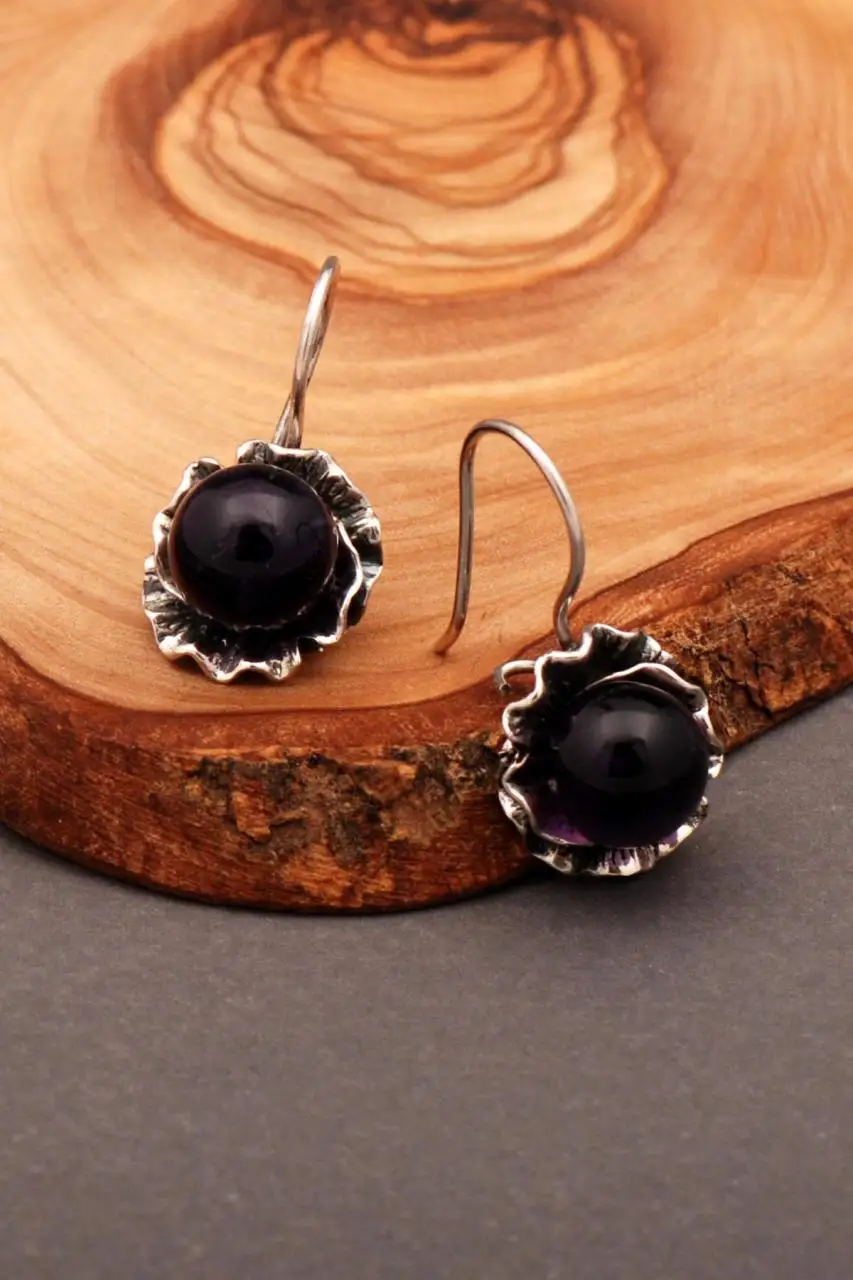 

Серьги из серебра с аметистом и молотком, кованые, ручной работы, 4900