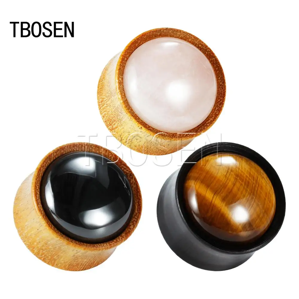 Затычки для ушей из сандалового дерева с камнем туннели пирсинга ювелирные