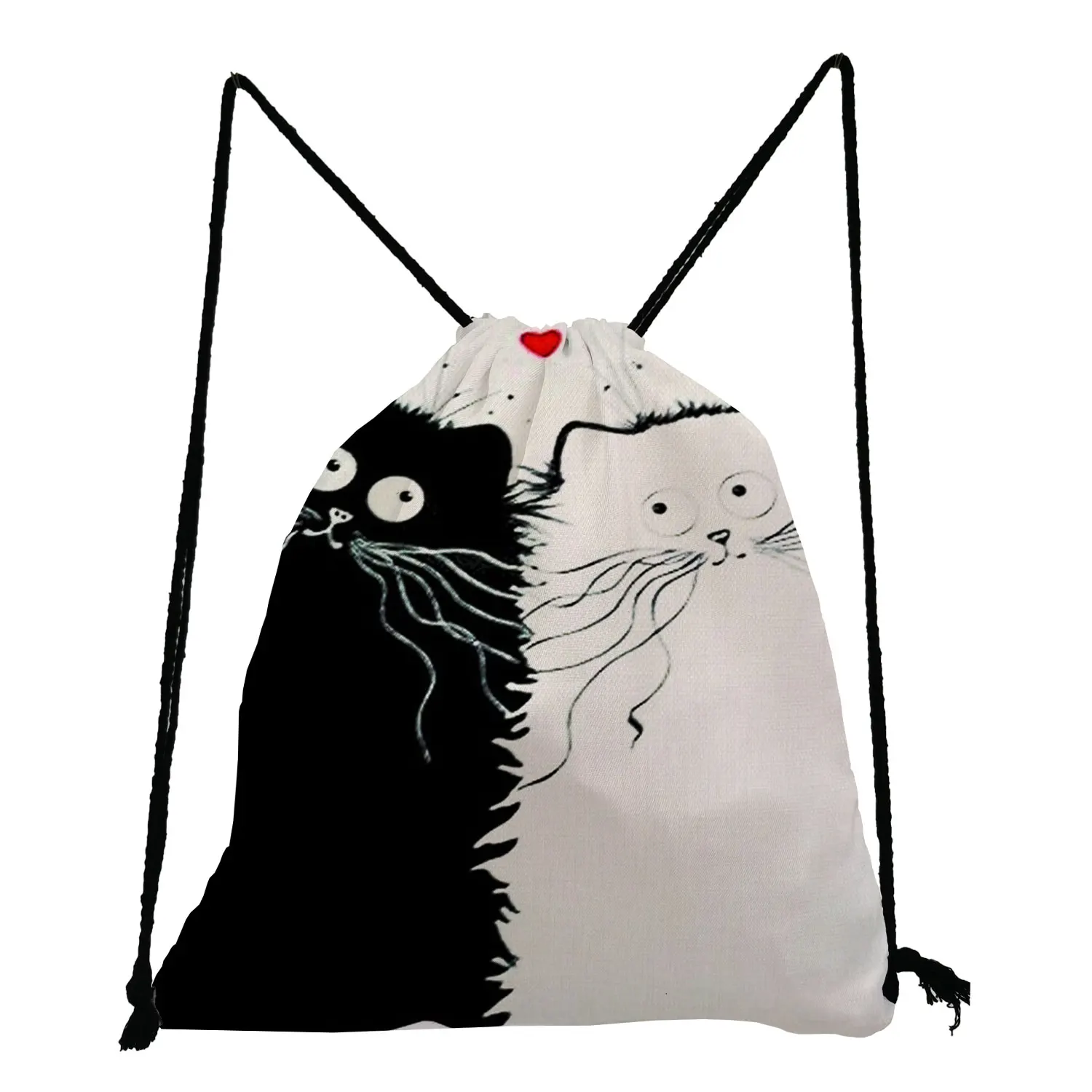 

Black Cat Printed Portable Drawstring Bags Practical Unisex Backpacks Fashion Storage Bag for Kids Eco Friendly Outdoors Packs