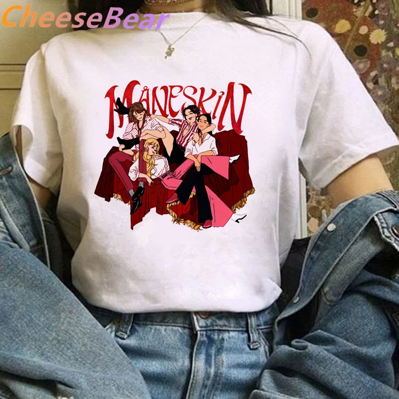 

Maneskin Damiano David Printed Tshirt Women Tees Shirts Casual Harajuku Tops 2021 Summer Fashion Short Sleeved T-shirt Girl Top