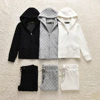 spring childrens velvet suit girls sports casual hooded sweater solid color plaid two piece set