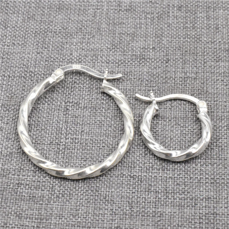 

2 Pairs 925 Sterling Silver Twist Tube Style Eurowire Hoop Earring for Jewelry Findings 15mm 25mm