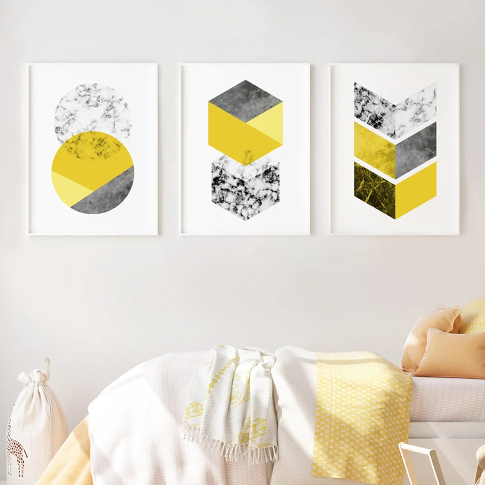 

Marble Texture Wall Art Canvas Painting Yellow Geometric Posters And Prints Nordic Abstract Wall Pictures For Living Room Decor