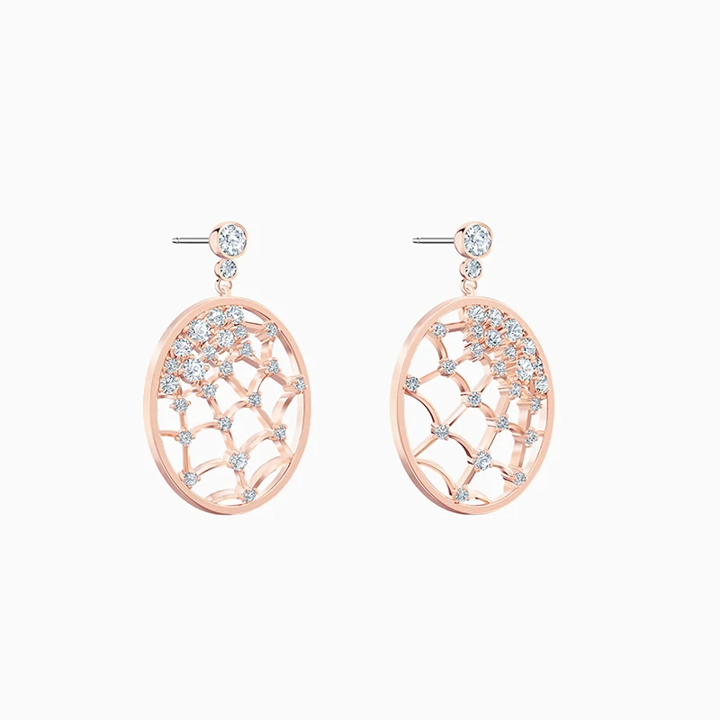 

Fashion Jewelry Swa New Precisely Drop-shaped Pierced Earrings Rose Gold Charming Round Spider Web Ice-shaped Romantic Jewelry G