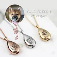 Cremation Jewelry Custom Pet Portrait Pet Urn Necklace For Pet Lover Gifts Pet Ashes Necklaces Paw Print Keepsake Dog Gifts
