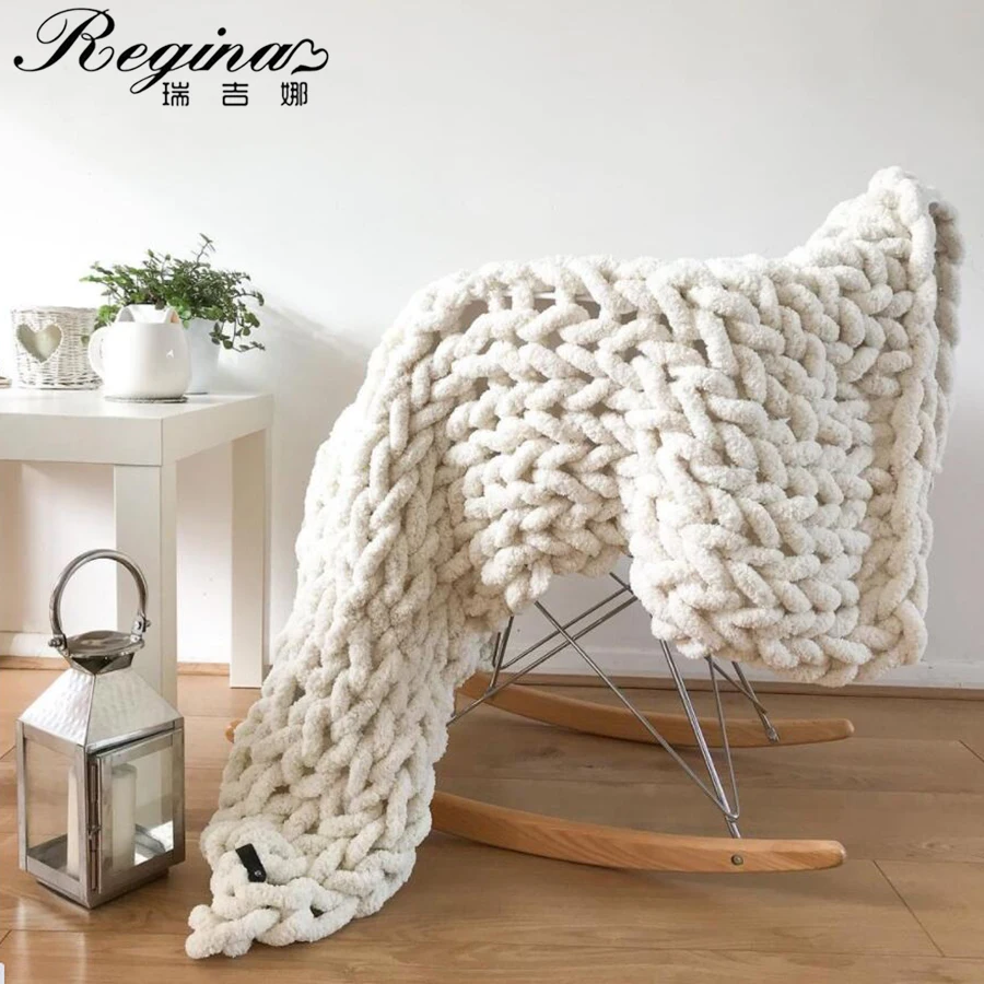 

REGINA Cozy Chenille Chunky Knit Blanket Throw For Bed Sofa Bedroom Living Room Decorative Mat Rug Carpet Summer Quilt Blankets