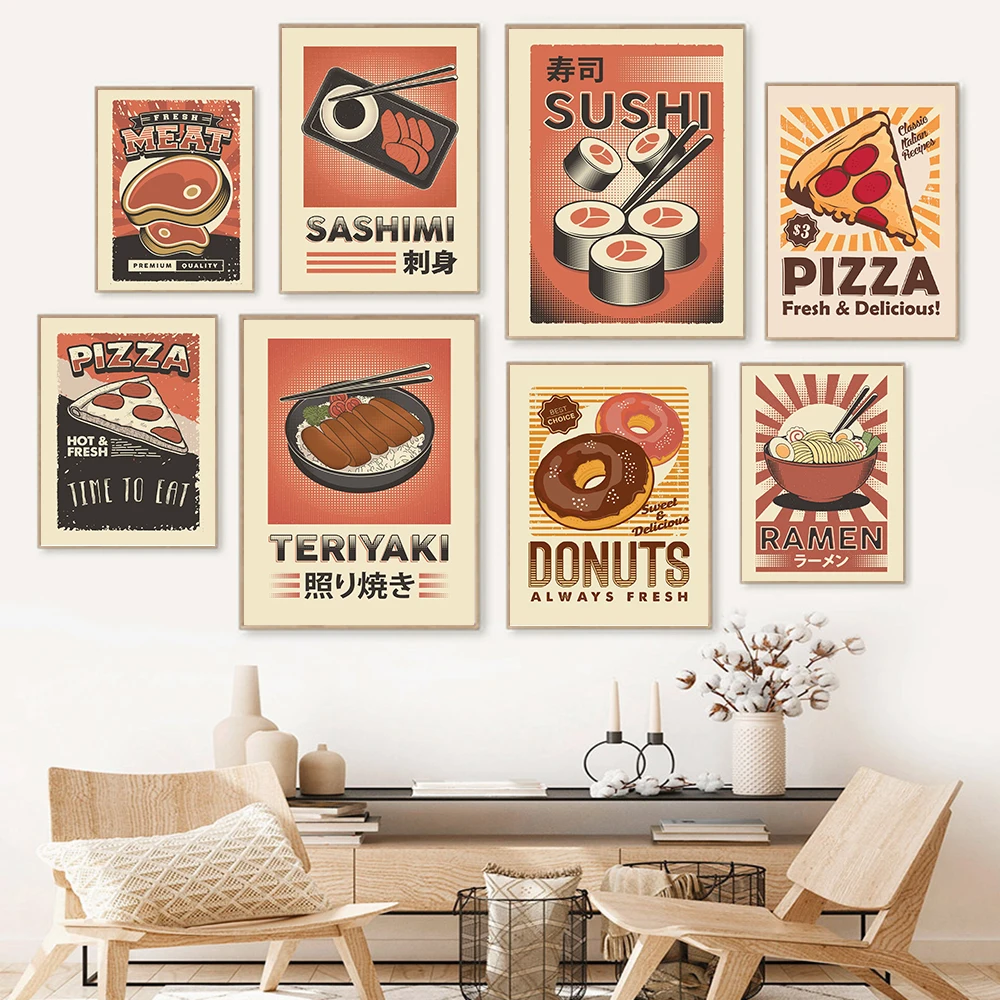 

Japanese Style Ramen Sushi Abstract Food Phrases Restaurant Kitchen Home Decor Painting Living Art Decor Posters Canvas Painting
