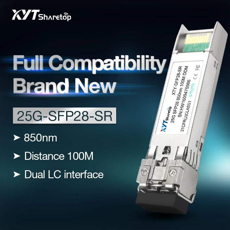 

Sharetop 25G multi mode optical transceiver module dual fiber SFP28-25G-SR-850nm LC port 100m full compatible