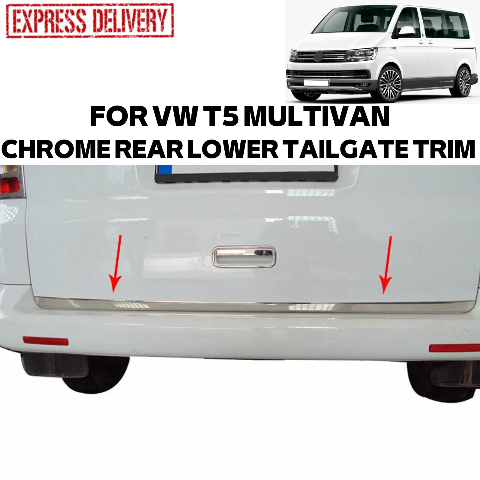 

FOR VW T5 MULTIVAN 2010-2014 CHROME BOTTOM TRUNK LID TRIM TRUNK STREAMER STAINLESS STEEL COLOR NEW MODEL BRAND CAR ACCESSORIES