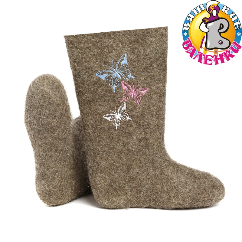 Валенки некрашеные с вышивкой 100% шерсть войлок резиновая подошва |