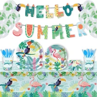 flamingo party decoration paper disposable tableware summer hawaii birthday plate cup napkin tropical flamingo party supplies