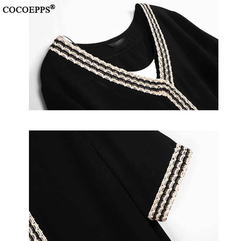 

COCOEPPS 2020 Summer Plus Size Loose V Neck Dress Women Casual 4xl 5xl Black Ladies Office Dress Big Large Size Pocket Dresses