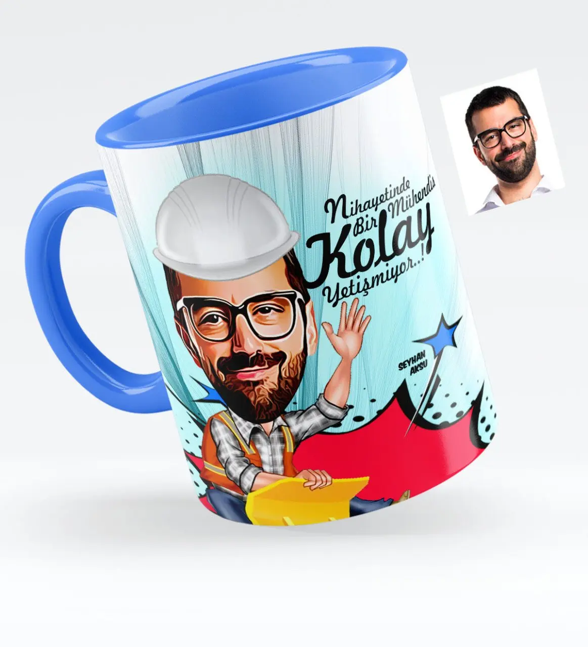 

Персонализированные Mr Engineer Caricature синяя кружка чашка-2