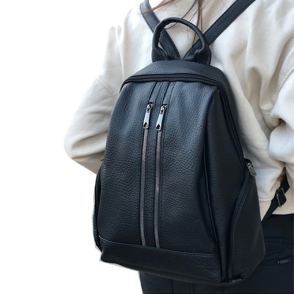 

Black Wash Leather Waterproof Multi Compartment Adjustable Strap 2022 Fashion Daily Travel College Backpack