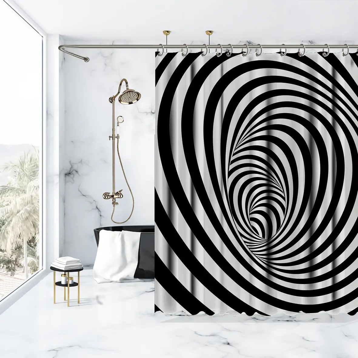 Занавеска для душа туннель полосатая спиральная форма забавная футуристическая