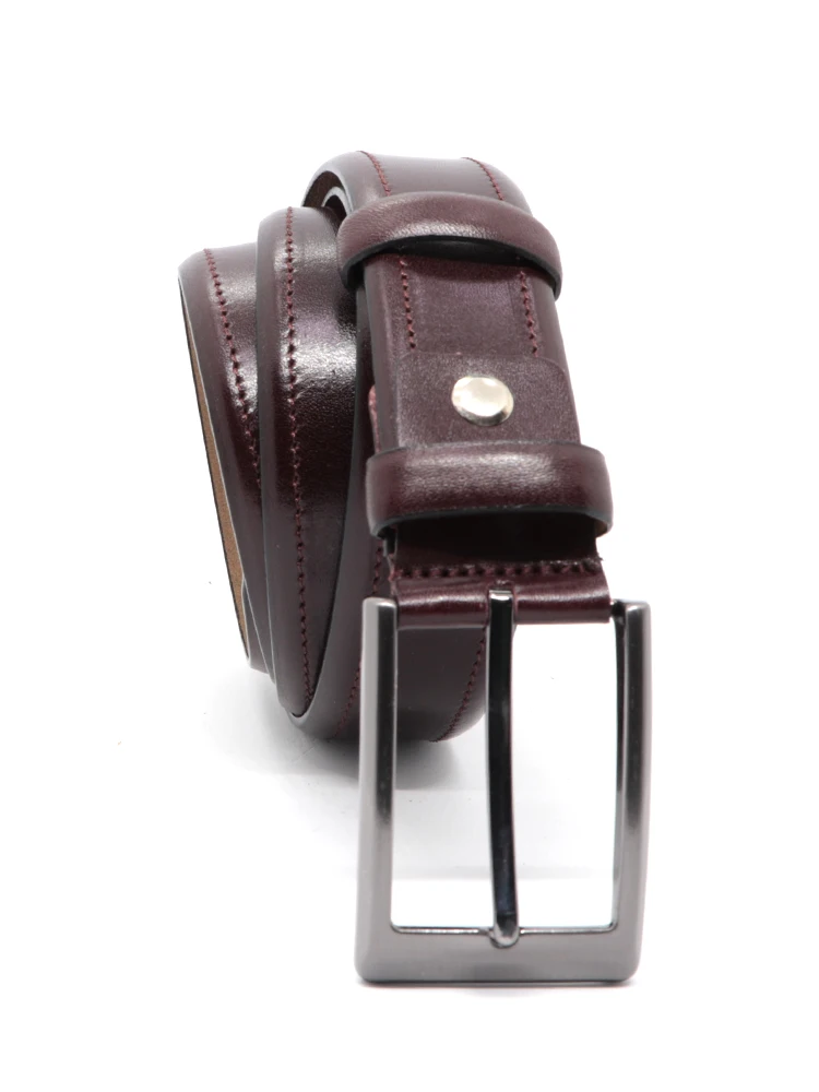 

Genuine Soft Leather Handmade Burgundy Man Belt High Quality Calfskin Pants Metal Buckle Casual Gift For Valentine's Day
