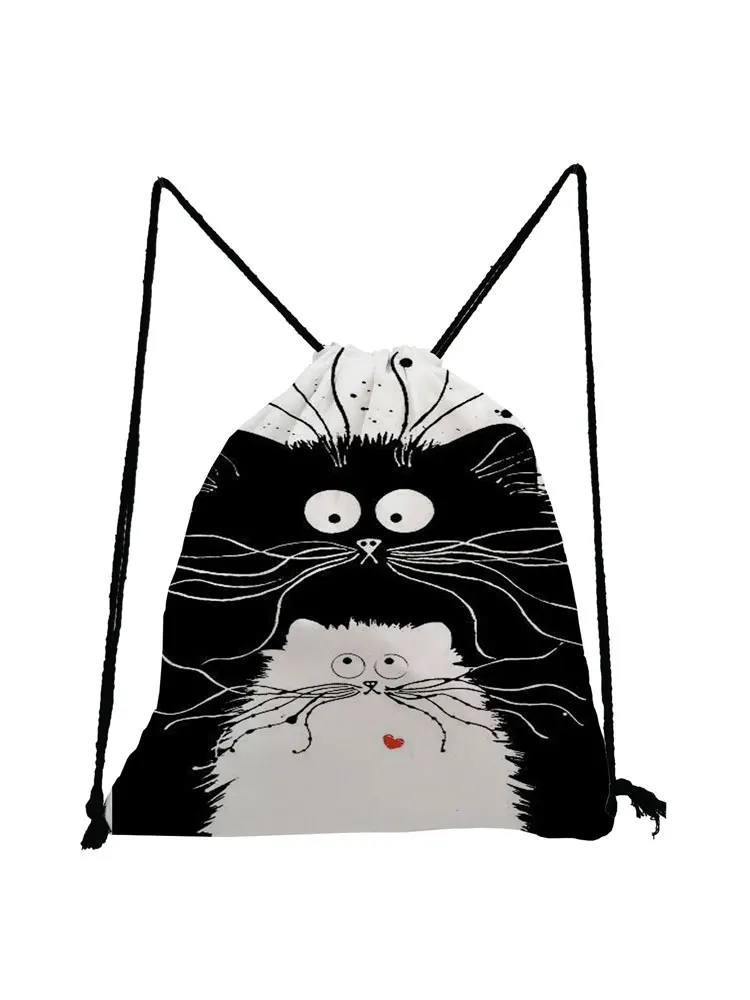

Cartoon Fashion Cat Print Drawstring Bags Cute All-Match Backpack Bag Gym Travel Storage Bag High Capacity Portable Shopping Bag