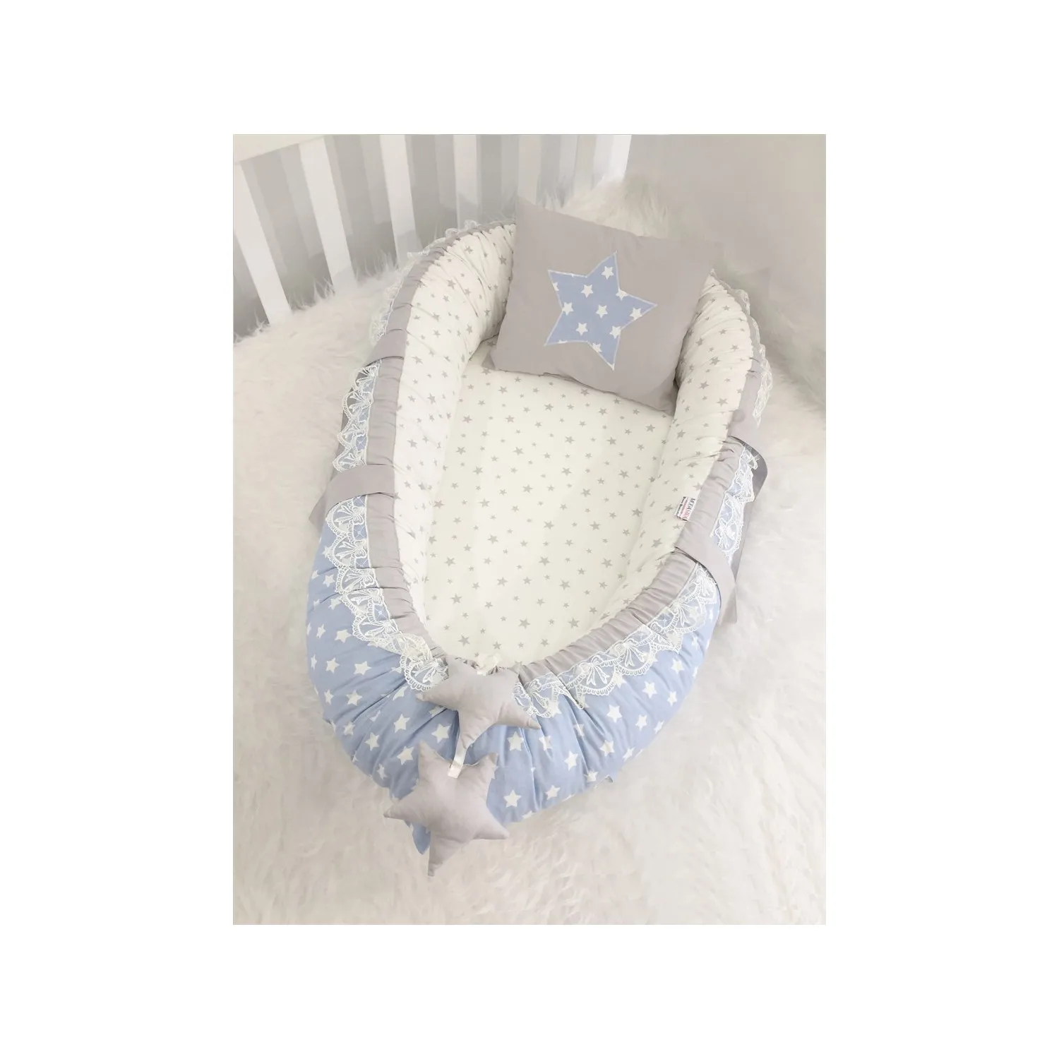 

Jaju Baby Handmade Baby Nest Blue Star Gray Star Design Babynest Baby Bedding Portable Crib Travel Bed Newborn Mother Side Bed