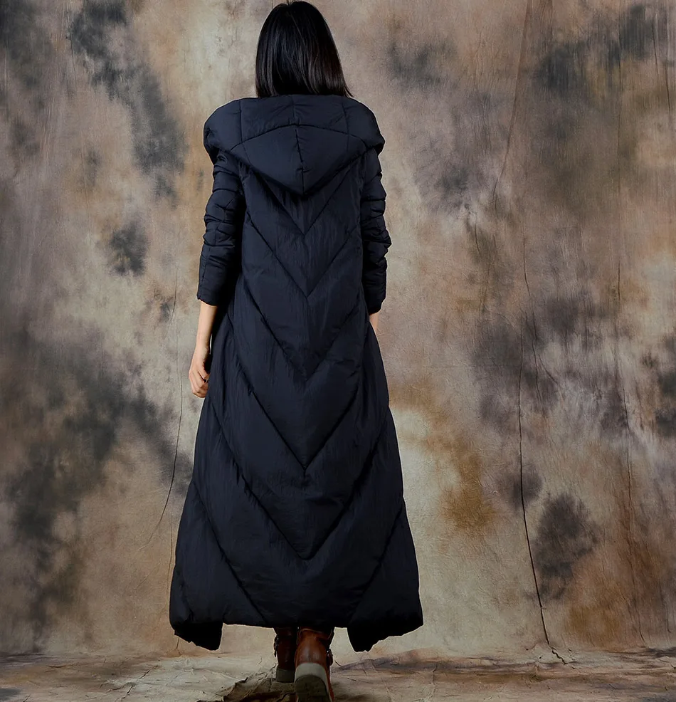 

Obrix Female Long Winter Jacket Hooded Parka Cotton Filler Regular Fit Solid Color Casual Style Coat For Women