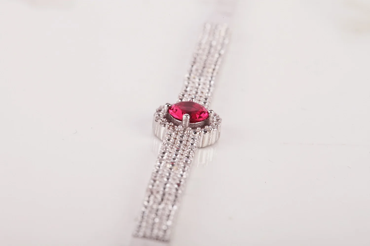 

UM US JEWELRY Ruby Cubic Zirconia Rhodium Plated 925 Sterling Silver Bracelet